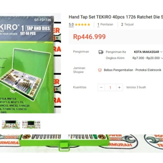 

Hand Tap Set TEKIRO 40pcs 1726 Ratchet Die Sets Snei Tap Snai Tap Dies