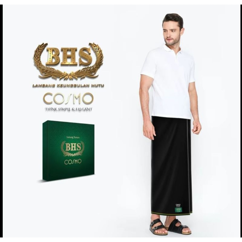 Sarung BHS Cosmo Hitam Polos Original 100% Gold Elegant Mewah