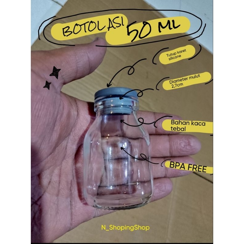 BOTOL KACA ASI 50ML/BOTOL KECIL UNIK/BOTOL JAMU/BOTOL GINGER SHOT