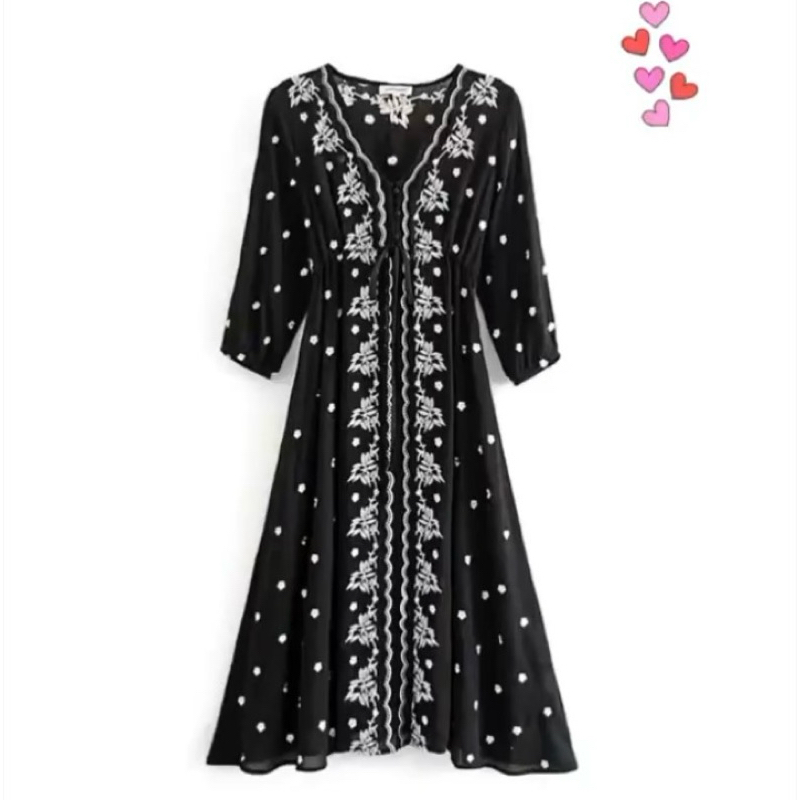 DRESS BOHEMIAN BLACK WHITE / MIDI DRESS UNIQUE