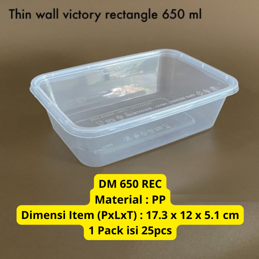 Thinwall Persegi 650ml Food Container Box Kotak Makan Plastik 650 ml Tempat Makan 650ml 1 Pack