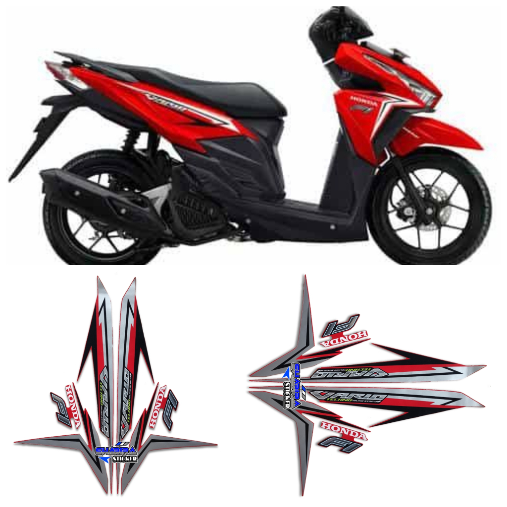 STICKER STRIPING LIS LES POLET BODY MOTOR HONDA VARIO LED 125 FI 2016 ISS MERAH FULLSET