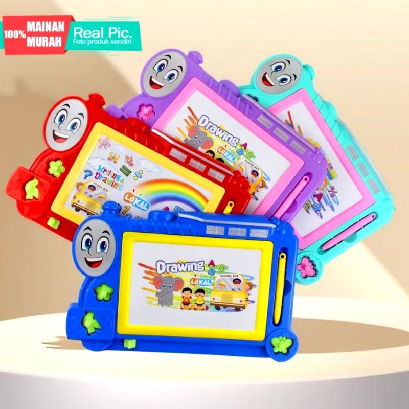 MAINAN PAPAN TULIS MAGNET KERETA MAGIC DRAWING BOARD BELAJAR. Papan tulis belajar anak
