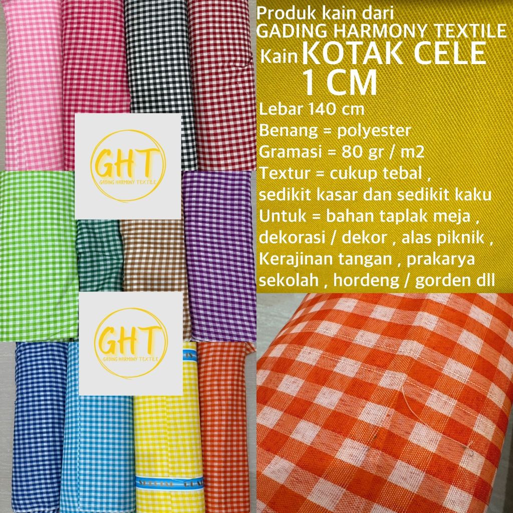 ( per 1 roll ) kain KOTAK CELE 1 CM lebar 140 cm polyester bahan alas taplak meja gorden horden hord