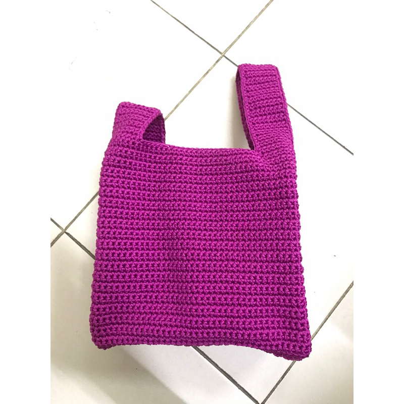 "PRELOVE" Tas Tote Rajut Ungu Crochet Bag Handmade Saat Senggang Original