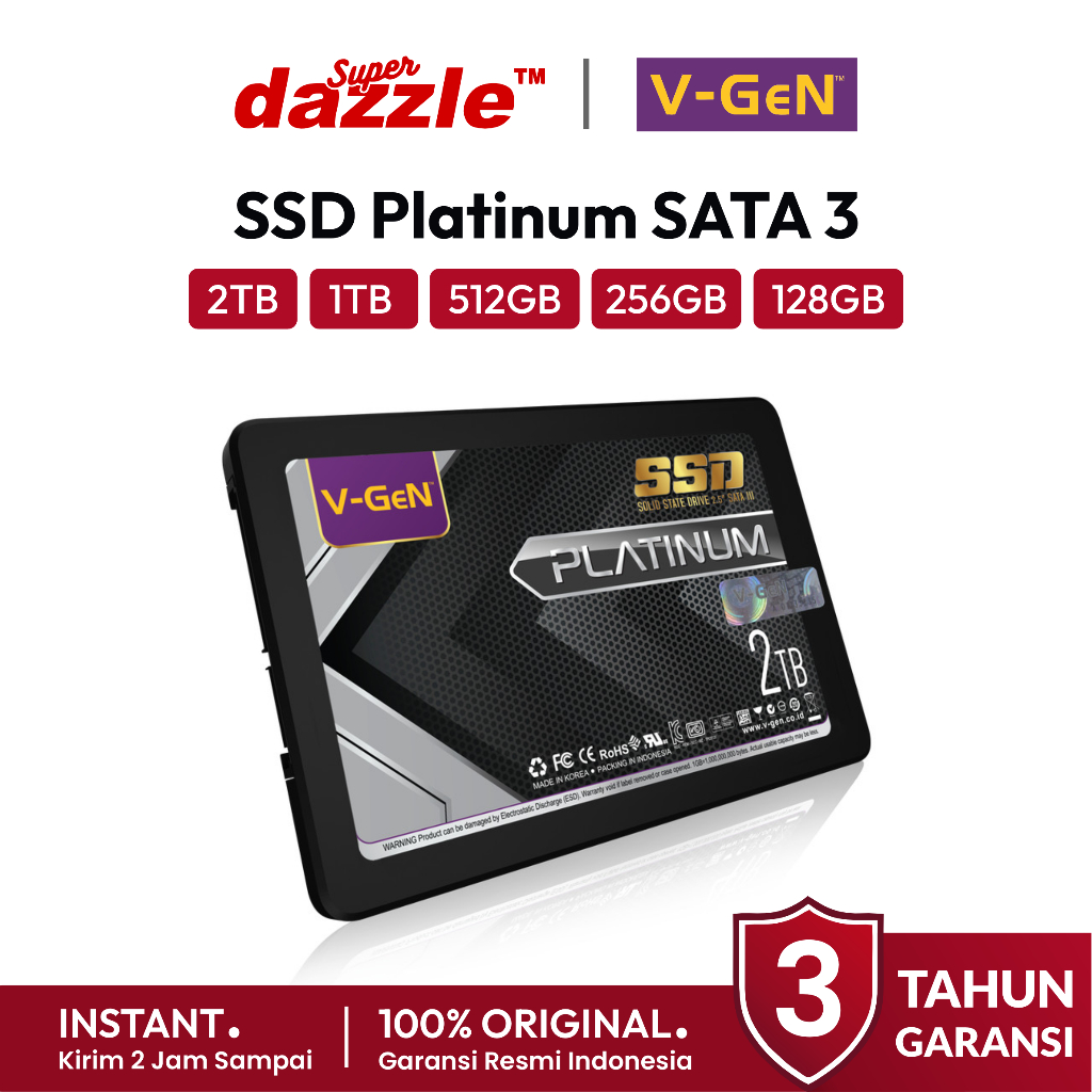 [ TERLARIS ] VGEN SSD Platinum SATA 3 1TB 512GB 256GB 128GB Original 100% Garansi Resmi 3 Tahun V-GE