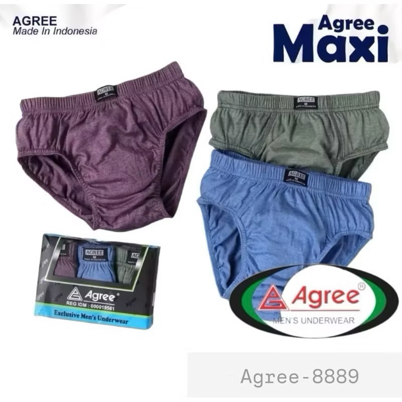 [3 Box] Celana Dalam Pria Agree-8889 CD Maxi Cowok 1   Box Bahan Katun Super Soft Premium Isi 3 Pcs 