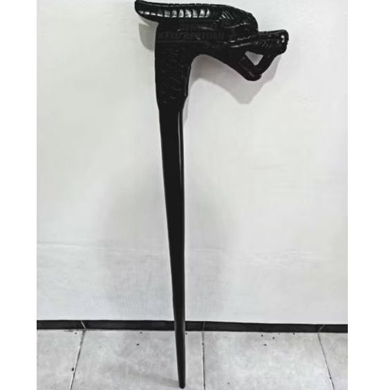 tongkat jalan kayu galih kelor hitam ukir kepala naga