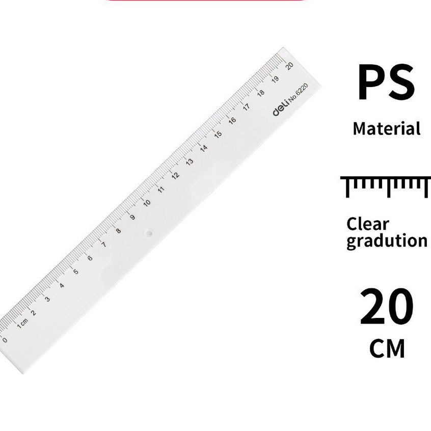 

DELI - E6220 Penggaris Kualitas tinggi tranparant pengukuran akurat 20cm