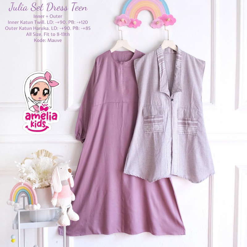 Julia Set Dress Anak Model Kekinian Gamis Muslim Anak Model Terbaru Dress Anak Motif Salur Set Dress