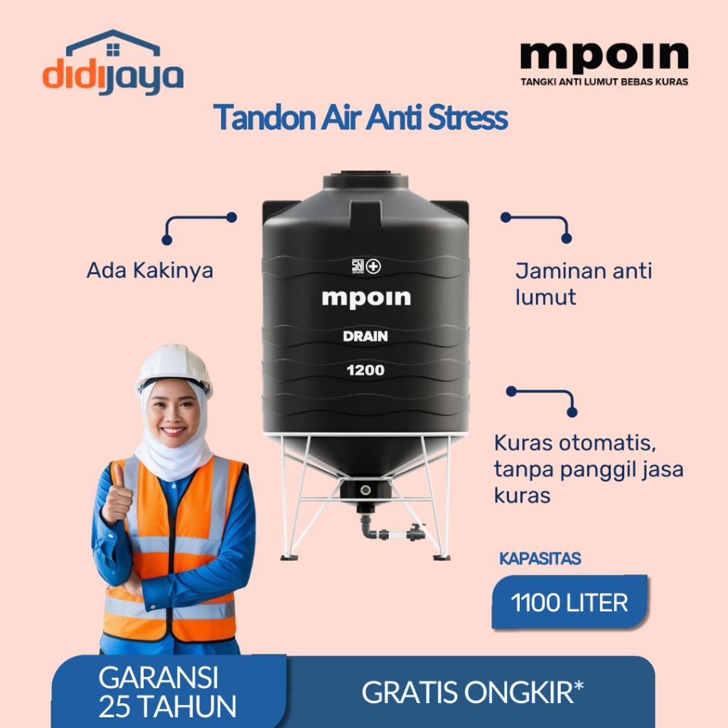 Toren Tandon Air MPOIN Drain 1200 Anti Bakteri | Tandon Air Anti Lumut Garansi 25 Tahun