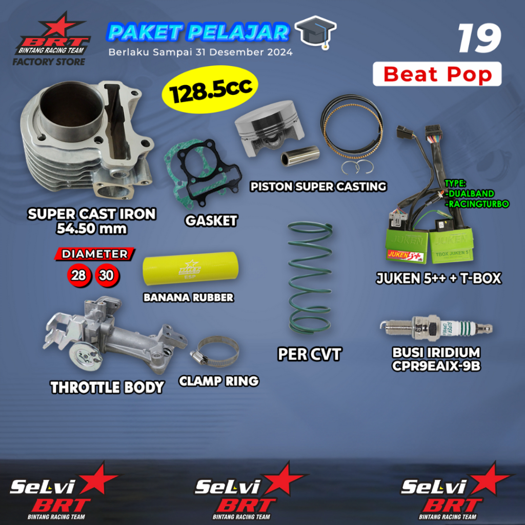 PAKET TOURING BRT BEAT POP BLOK CAST SET PISTON ECU 5+ THROTTLE BODY BANANA BUSI IRIDIUM PER CVT BRT