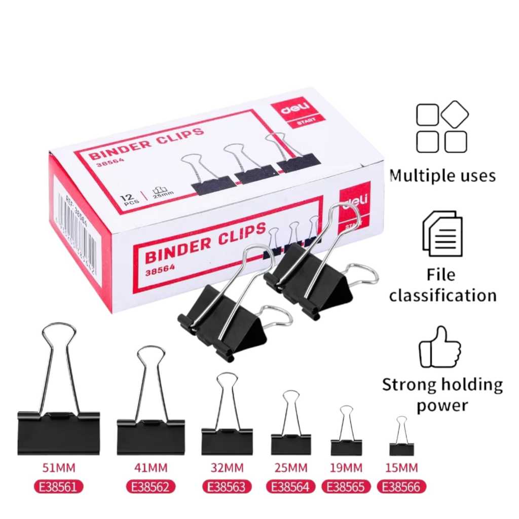 

DELI - Binder Clip bebas karat dilapisi oleh eletroforesis (260)