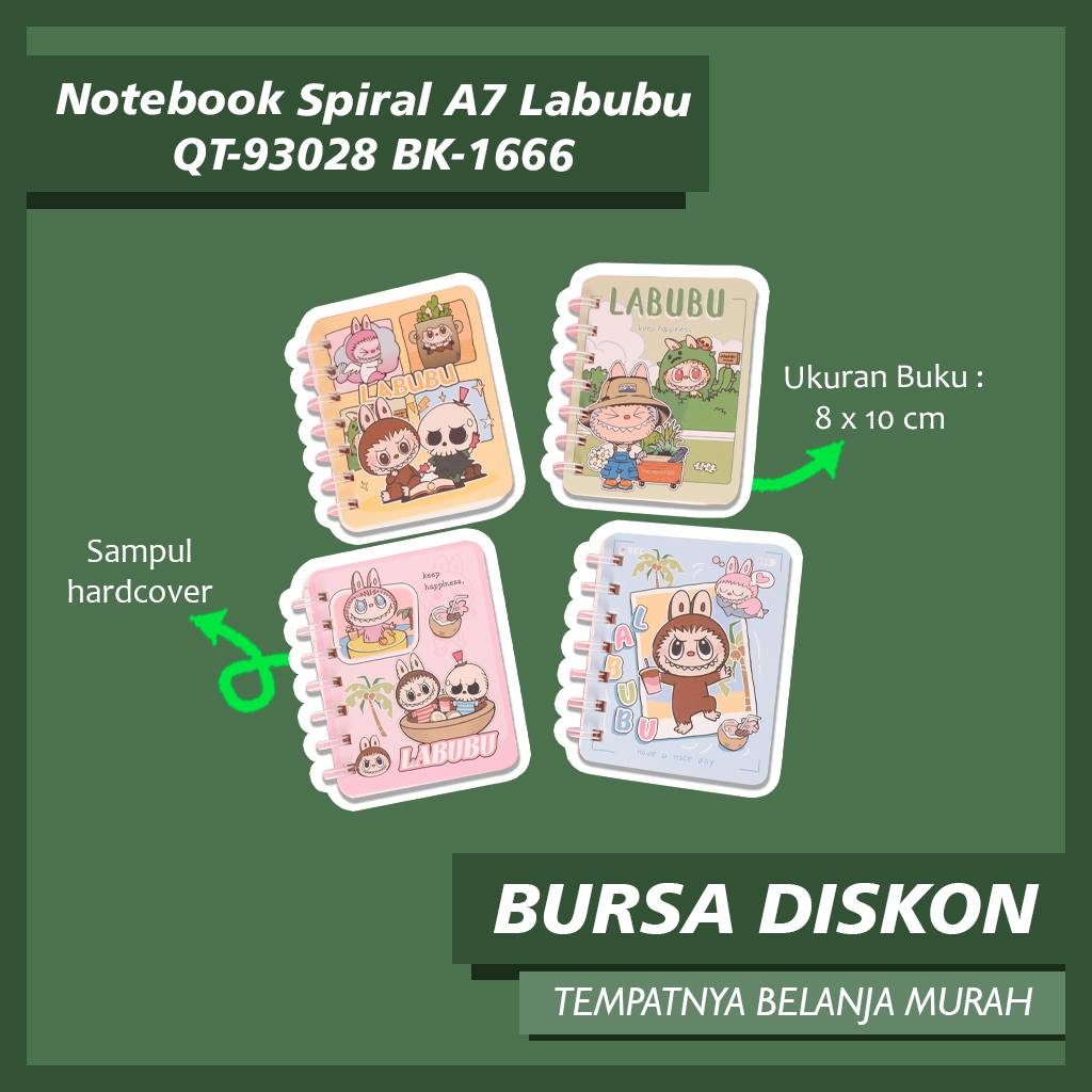 

Notebook Spiral A7 Labubu Note book Kawat Hard Cover Catatan Saku Agenda Mini Buku QT-93028 BK-1666