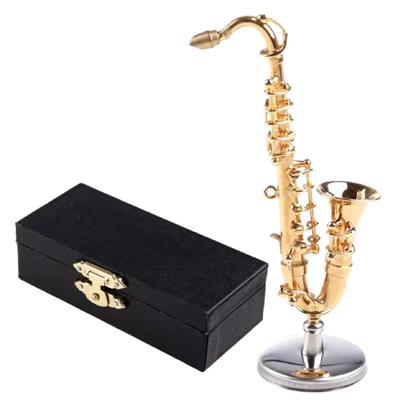 Miniatur miniature alat musik music musical instrument SAXOPHONE Saksophone gold metal case box paja