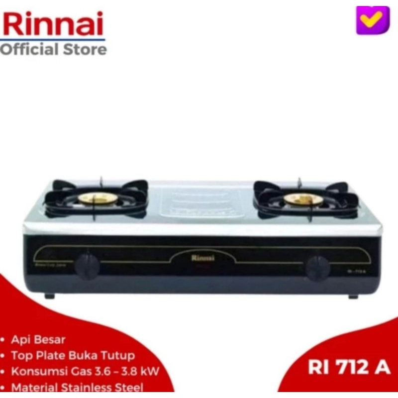 Kompor Gas Rinnai RI-712A | Kompor 2 tungku api besar RI712A turbo api lilin