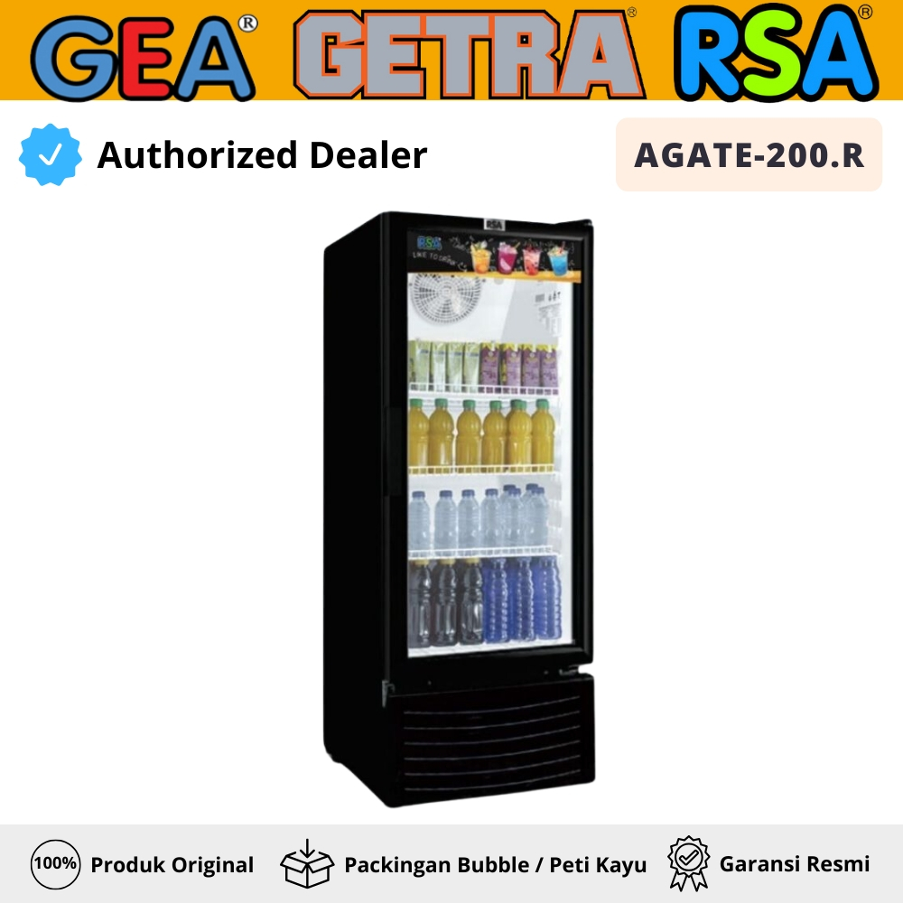 Display Cooler Rsa Agate-200.R Showcase Cooler Minuman 1 Pintu 3 Rak Garansi Resmi