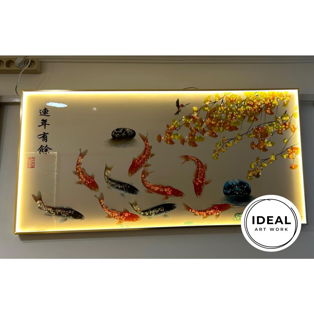 Lukisan Ikan Koi Porcelain 5D Diamond + LED