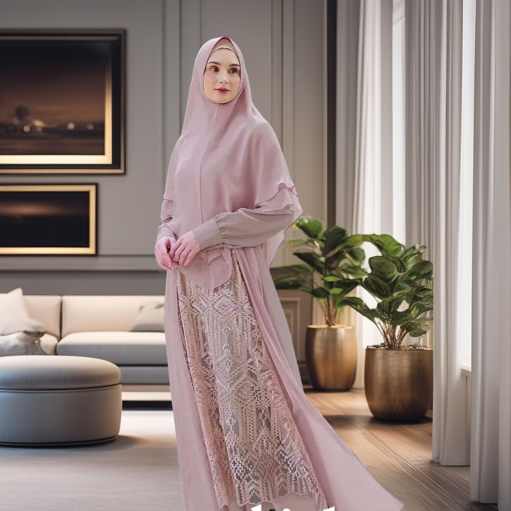 BAJU GAMIS HIJAB PREMIUN NIBRAS  HAITWO KHADIJAH PEACH / SET GAMIS HIJAB PREMIUM MUSLIMAH