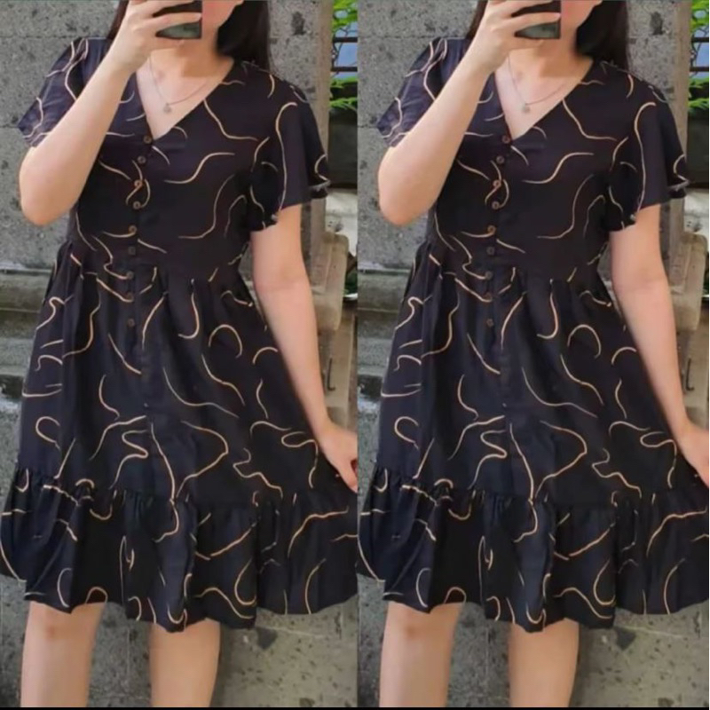 Daster busui kancing terbaru selutut Dress remaja motif kekinian Bahan Rayon Premium