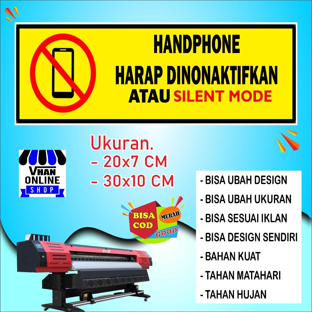 

Cetak Stiker Tulisan Non Aktifkan HP Bahan Glosy Kuning