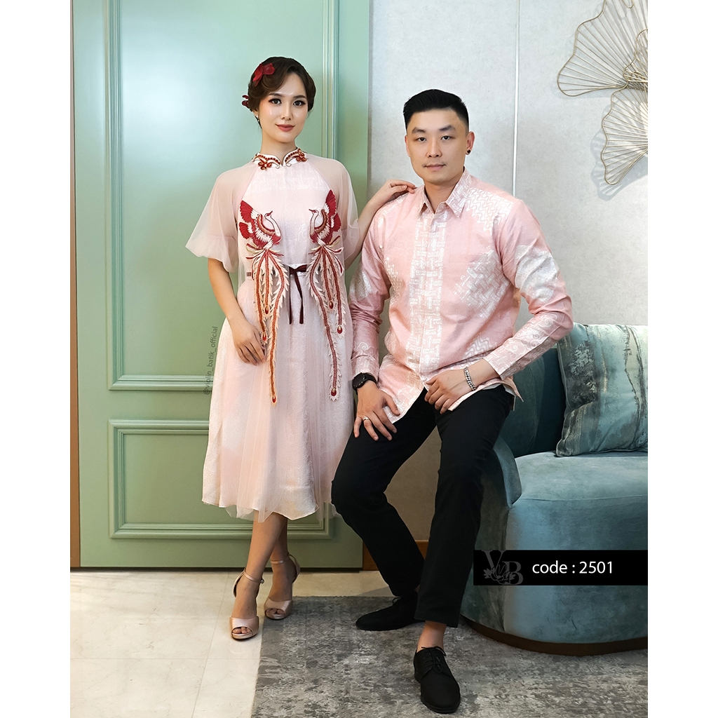 Dress Batik Viscose Cheongsam Pink Soft Bordir Phoenix 2501