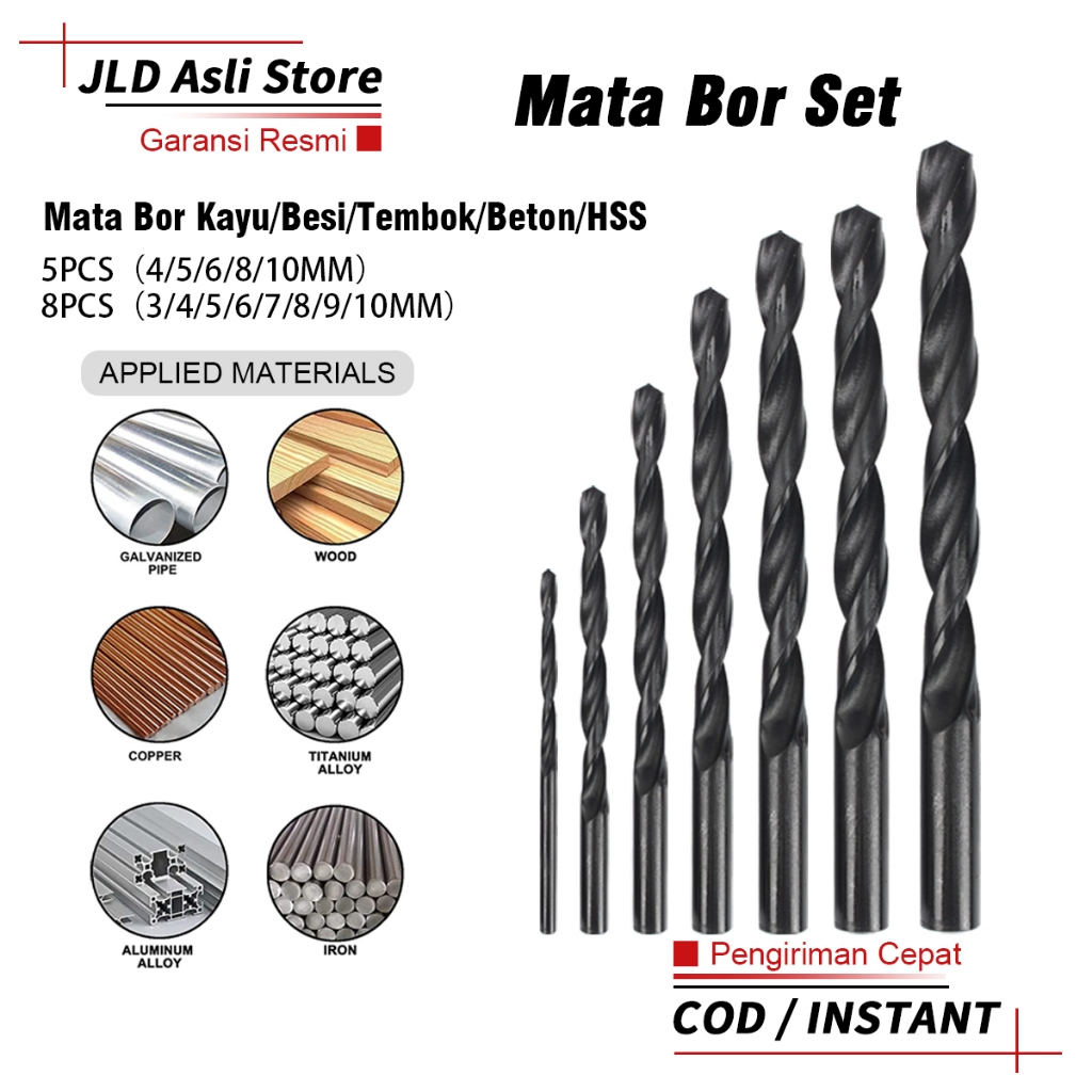 JLD Mata bor set Mata bor kayu/besi/beton/tembok HSS Mata Bor Baja Kecepatan Tinggi Twist