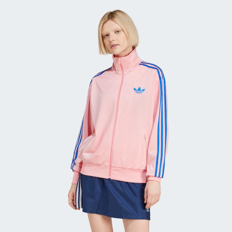 Adidas Classic Firebird Loose Tracktop Jacket In Pink Blue