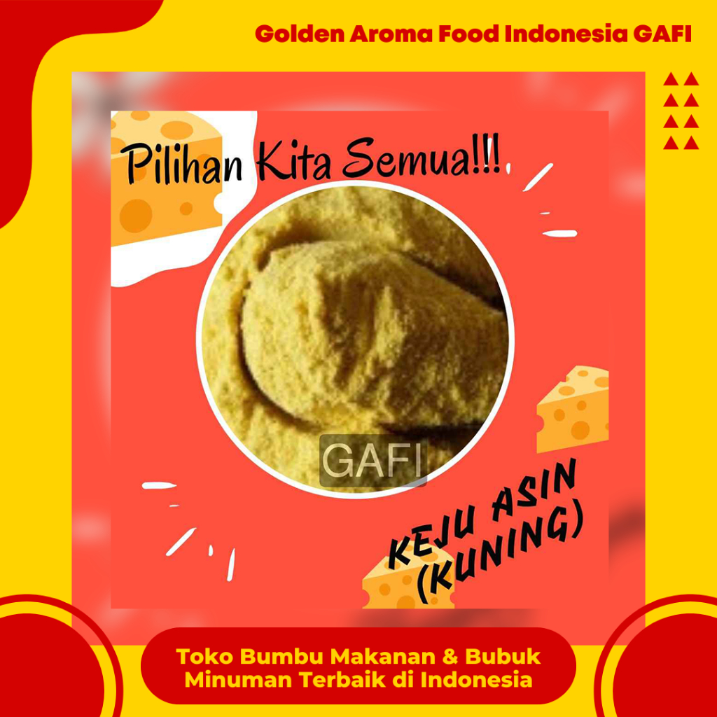 

GAFI Food Bumbu Tabur Rasa Keju Asin Kuning 1 Kg Lezat Gurih Halal, Yellow Salted Cheese Flavour Seasoning Powder 1Kg