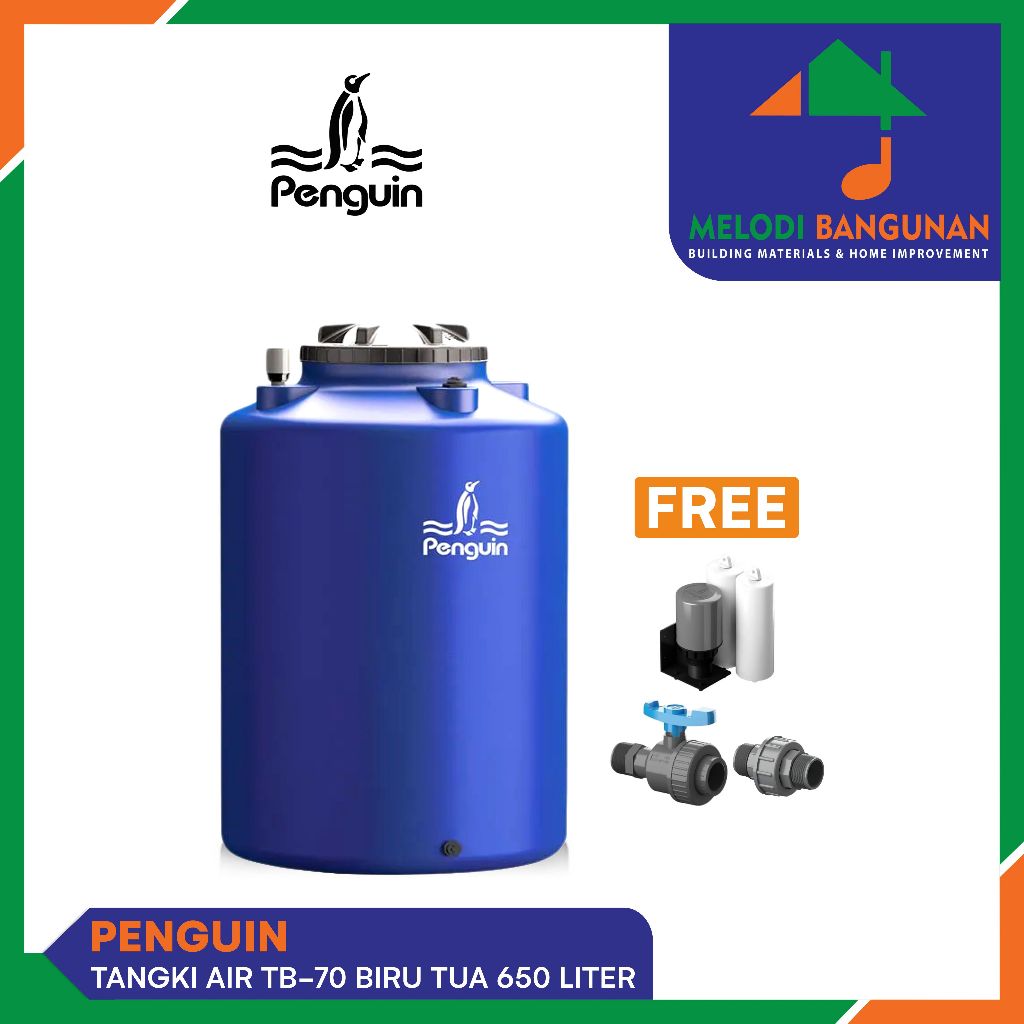 Penguin - Tangki + Tandon + Toren Air + Water Tank Set Tb 70 650 L Biru Tua