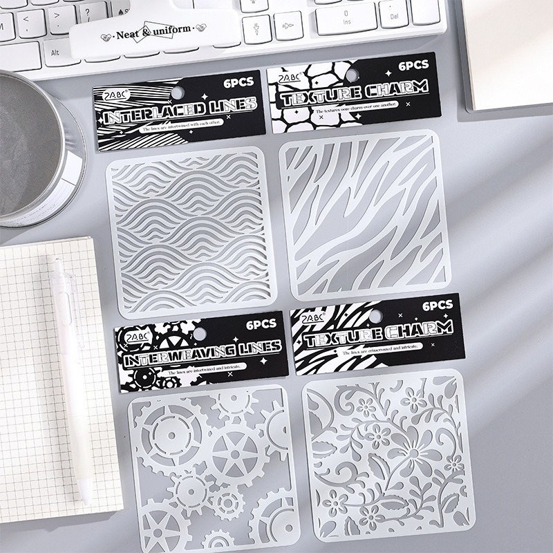 

6pcs Cetakan Stencil Stempel WLSJ Texture Charm Background Scrapbook Bujo Journaling Hiasan Pattern Maker