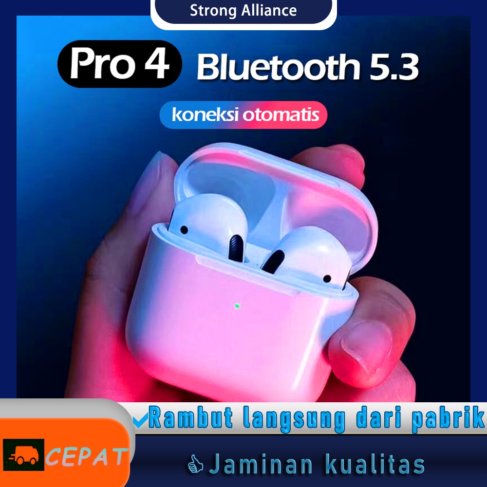 Pro 4 TWS Earphone Bluetooth TWS Earphone Wireless HIFI stereo Kontrol sentuh earphones BT handsfree