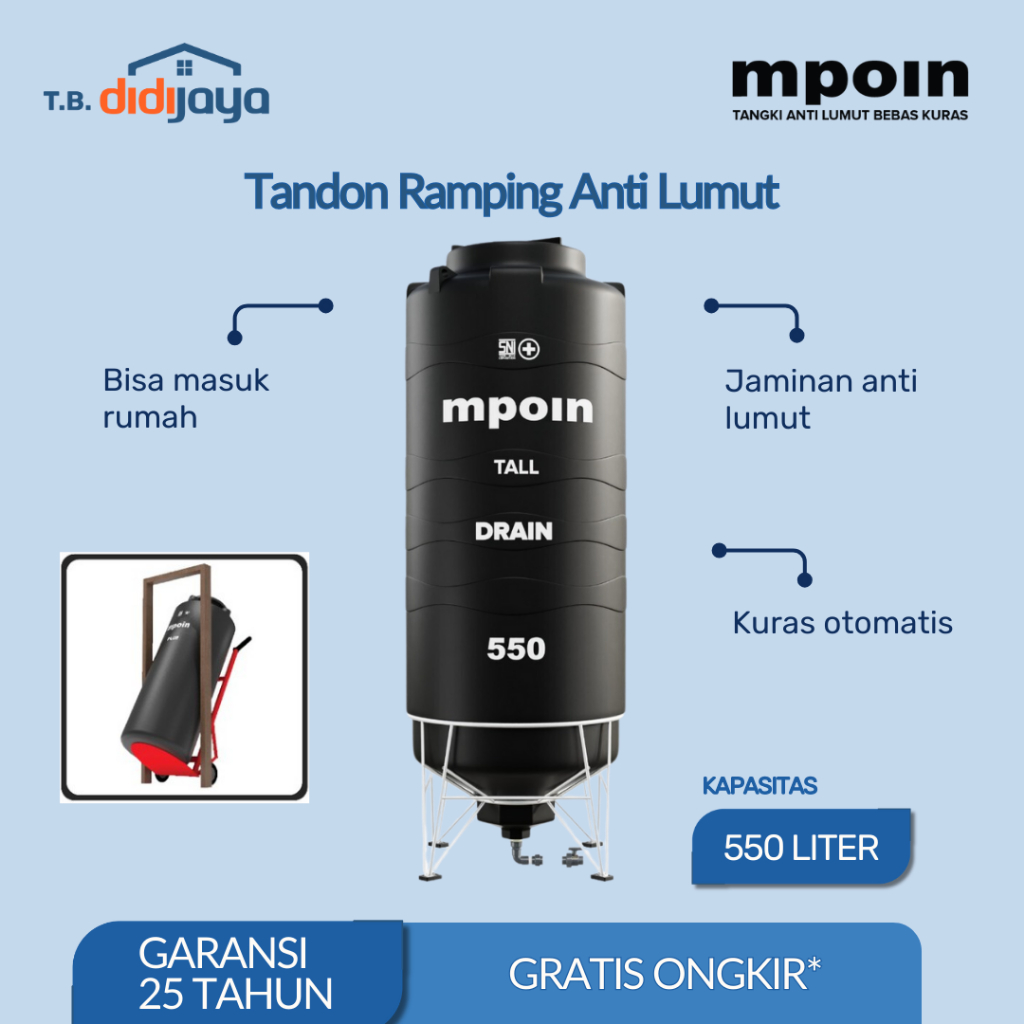 Tandon Air MPOIN Tall Drain 550 Toren Air Tangki Air Anti Kuras Ada Kakinya 550 Liter