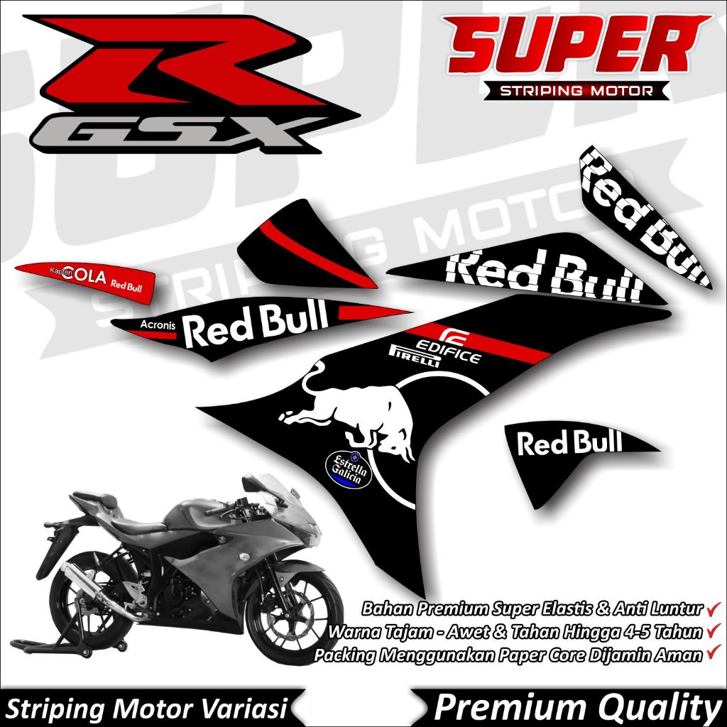 Stiker GSX R150 Anti Luntur keren Striping GSX Striping Suzuki GSX R150 Redbull Torro