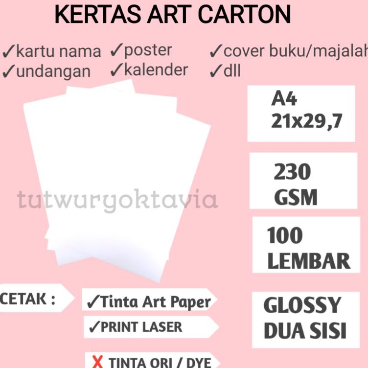 

KODE PRODUK B6W7S7192 Kertas art carton 23 gsm A4 isi 1 lembar