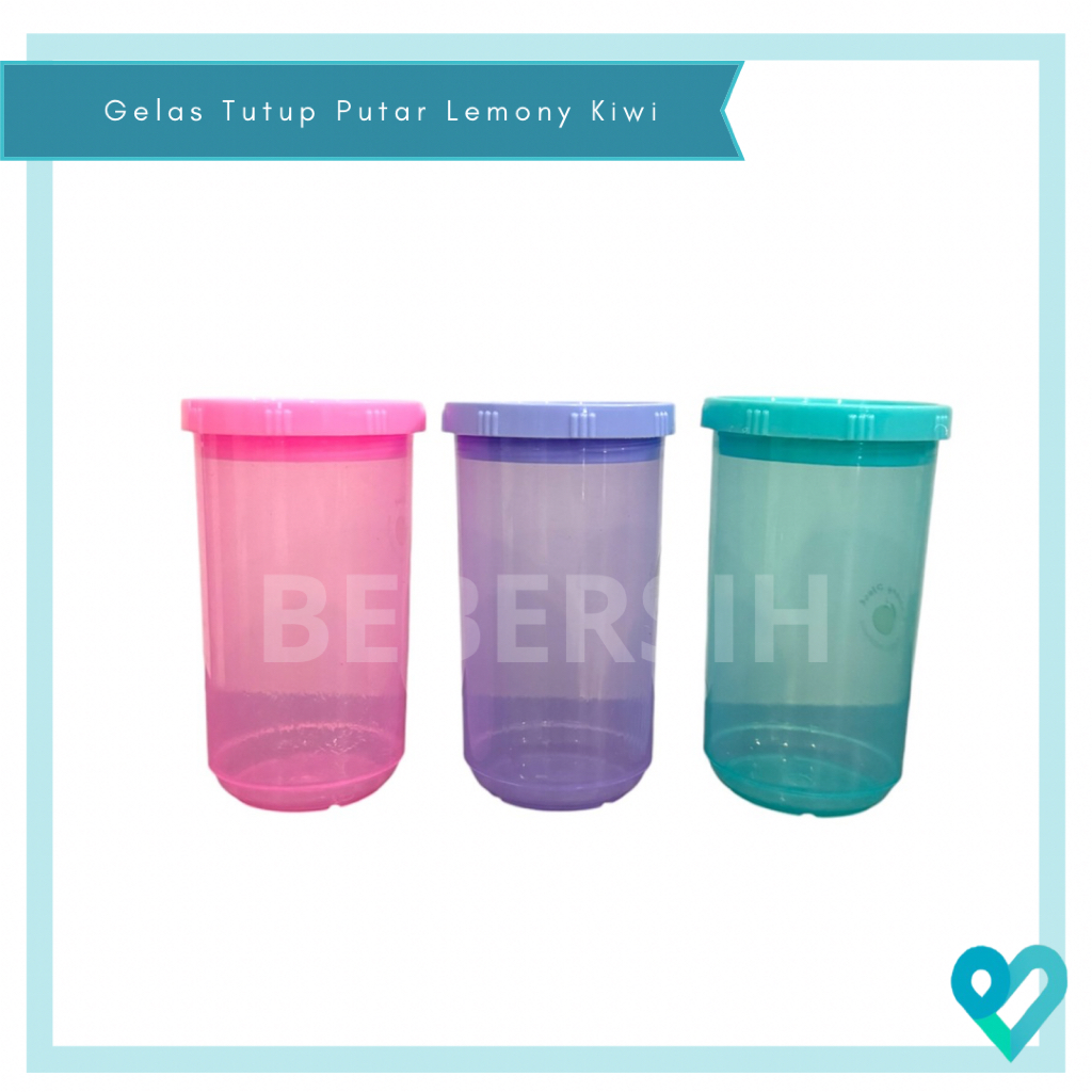 Gelas Anak Plastik Transparan Tutup Putar Lemony Kiwi