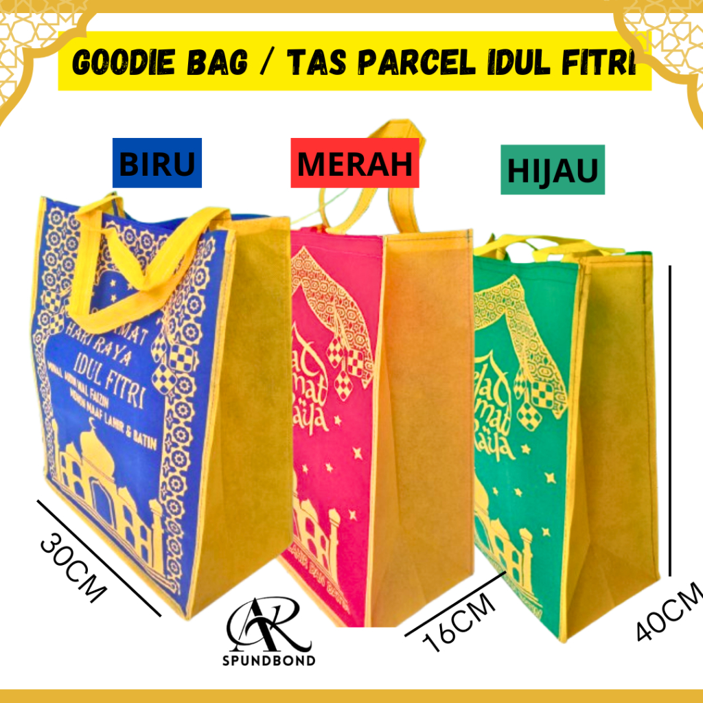 

(1 Lusin 12Pcs) Tas Hari Raya Idu Fitri | Tas Parcel Lebaran | Tas Spundbond Goodie Bag | Tas Idul Fitri Murah 30x40