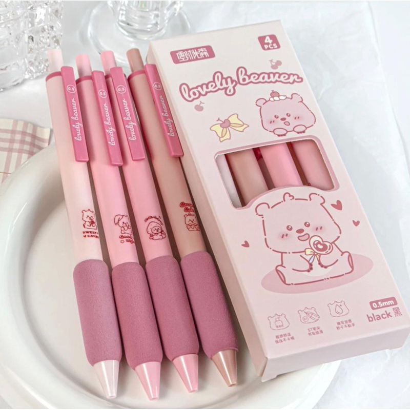 

1 Set Pulpen Mekanik ISI 4 PCS MOTIF: Panda Dan Kawaii Bear Pink