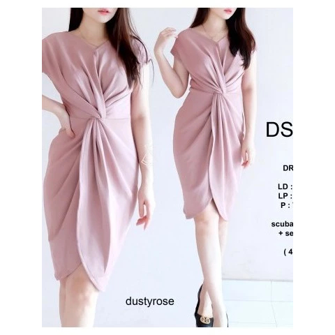 Dress scuba twist PINK BIG SIZE XXL pesta pastel wanita