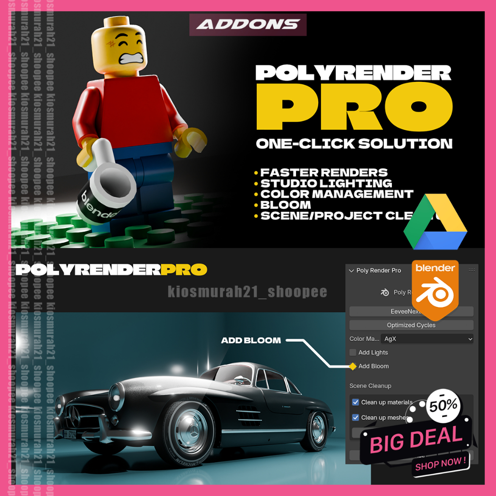 Poly Render Pro One-Click Studio 3D Blender addons Plugin Terbaru Blender 3D