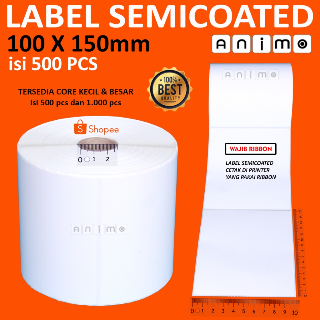 

LABEL SEMICOATED 100X150 = 500 PCS - STIKER SEMICOATED 10X15 CM - LABEL BARCODE A6 100 X 150 MM = 500 PCS