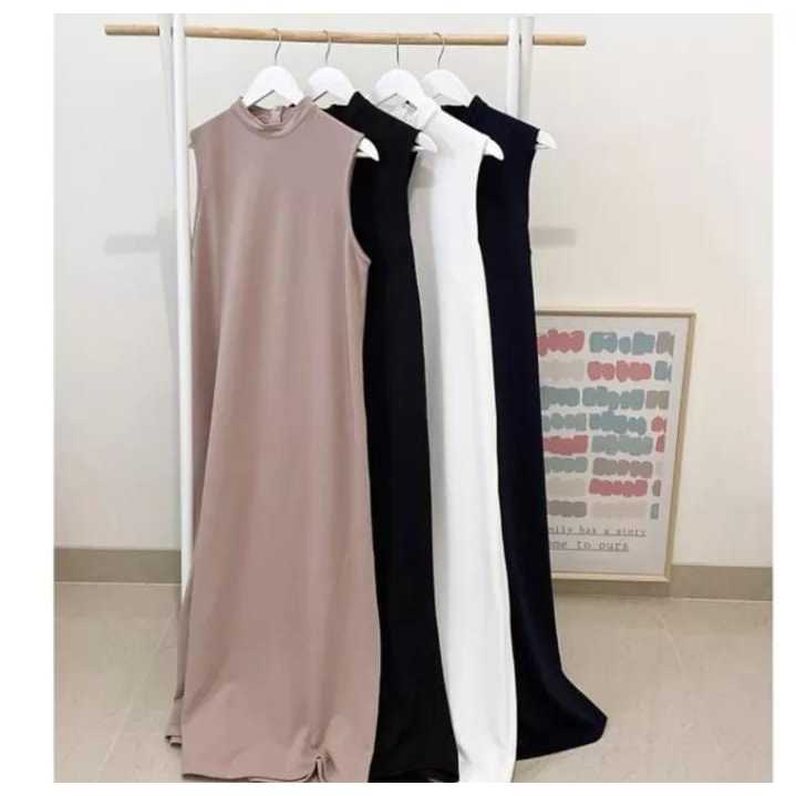 Inner Dress Polos Bahan Scuba Tebal Polos Tanpa Lengan Dress Polos Jumbo Bahan Jatuh Lembut Daleman 