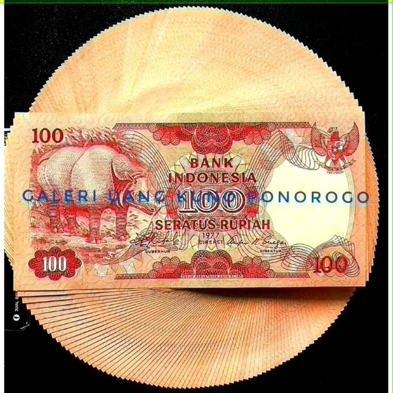 Uang kuno kertas 100 Rupiah Badak Tahun 1977