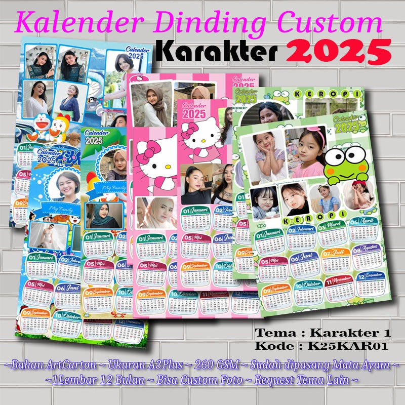 

Kalender Custom Foto 2025 - Kalender Dinding 2025 - Karakter