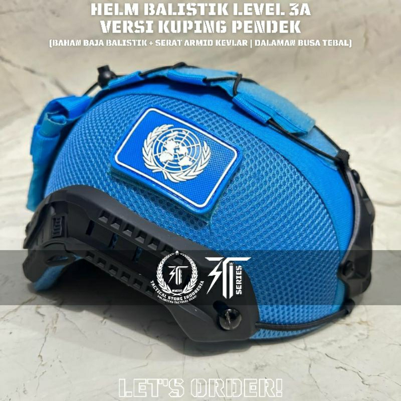 TSI SERIES ® 100% ORIGINAL HELM BALISTIK LEVEL 3A COVER VERSI KUPING PENDEK Tali Putar - BIRU UN - H
