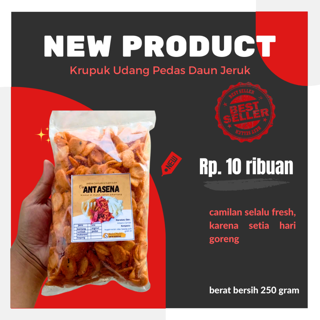 

Camilan Krupuk Udang Pedas Daun Jeruk 250 Gram