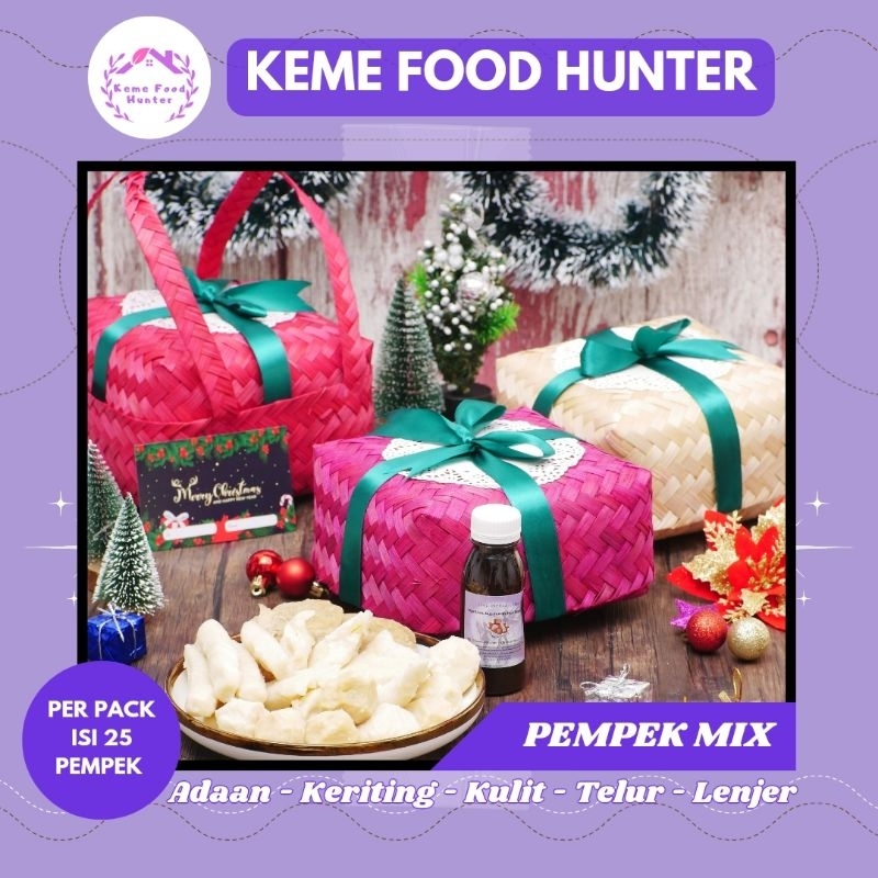 

KEME FOOD HUNTER Pempek Palembang ikan tenggiri isi 25pcs+Cuko 125ml hampers idul fitri, Imlek Natal