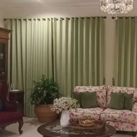 Gorden Jendela Blackout Premium Lebar 6 gelombang Warna Hijau Sage Doff Serat Embos Polos