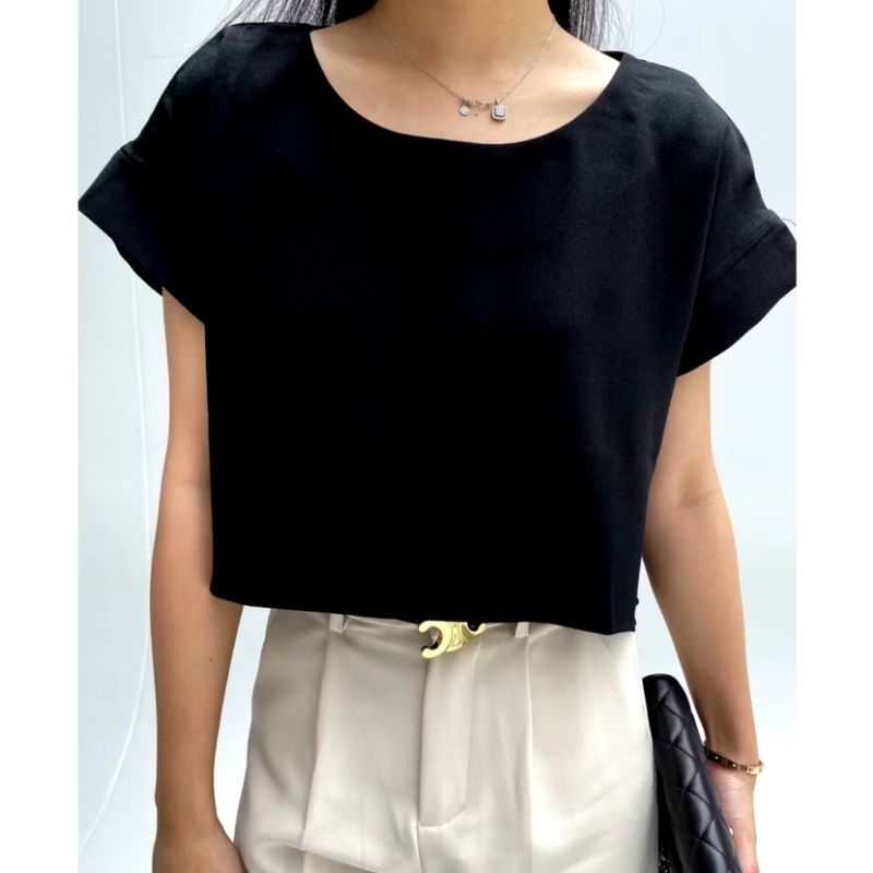 Modelano NICOLE top in black (preloved) atasan baju blus wanita crop top / boxy top bahan satin