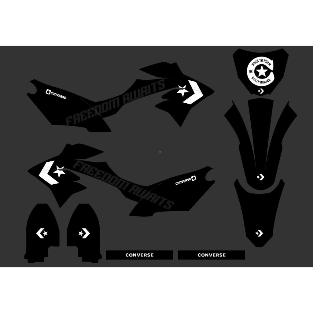 Stiker sticker decal motor kawasaki klx new dtracker hitam putih list abu